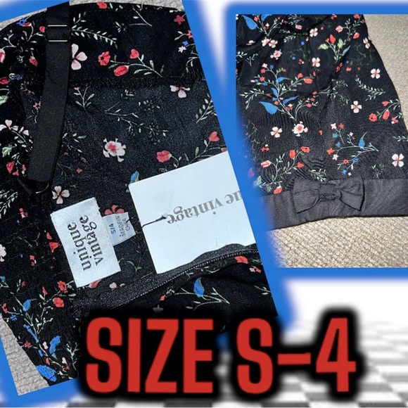 NWT: Unique Vintage - Black Floral Romper (SIZE SMALL - 4). - Picture 2 of 3